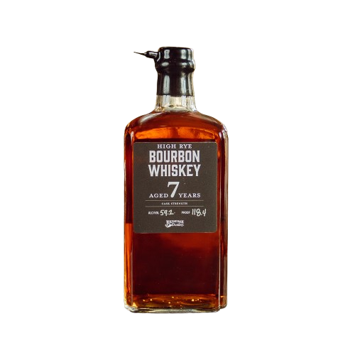 Bottle of High Rye Bourbon Whiskey aged 7 years on a white background