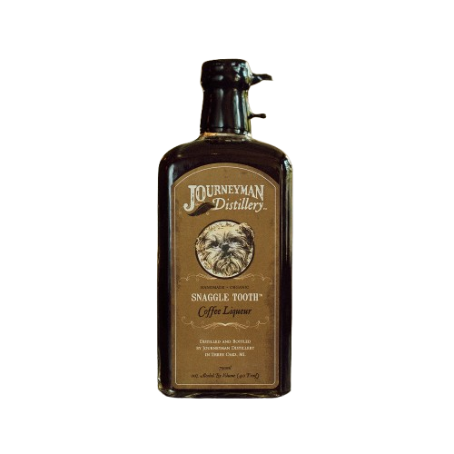 Bottle of Journeyman Distillery Snaggle Tooth Coffee Liqueur on a white background